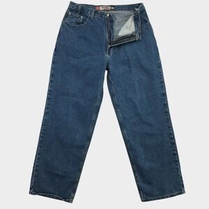 VINTAGE Bugle Boy Y2K Looser Fit Baggy Wide Leg Blue Denim Jeans Mens Fits 34x32